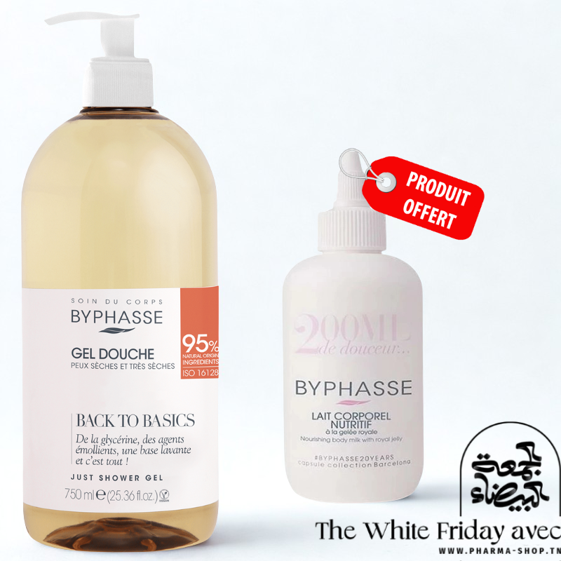 BYPHASSE BACK TO BASICS GEL DOUCHE 750ML+LAIT CORPOREL NUTRITIF A LA GELEE ROYALE 200ML (OFFERT)
