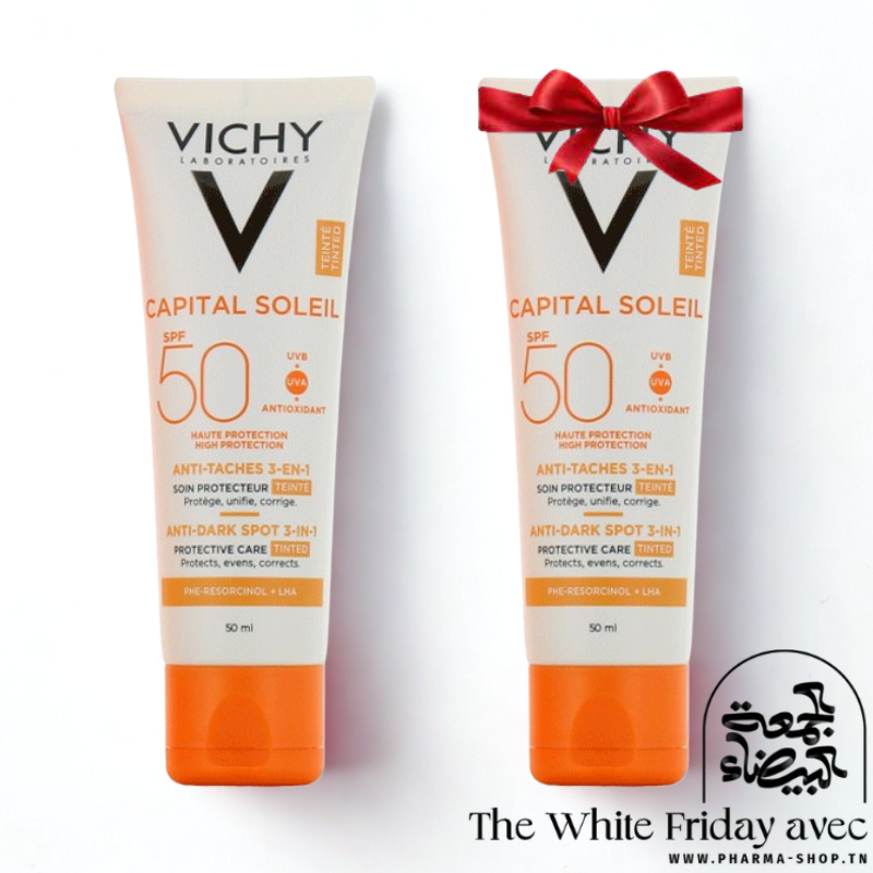 VICHY CAPITAL SOLEIL SOIN ANTI TACHES TEINTEE 3EN1 SPF50 50ML+(LE 2 EME OFFERT)