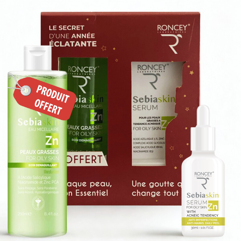 RONCEY COFFRET SEBIASKIN SERUM VISAGE ANTI ACNE 30ML+EAU MICELLAIRE PEAU GRASSE 250ML (OFFERT)