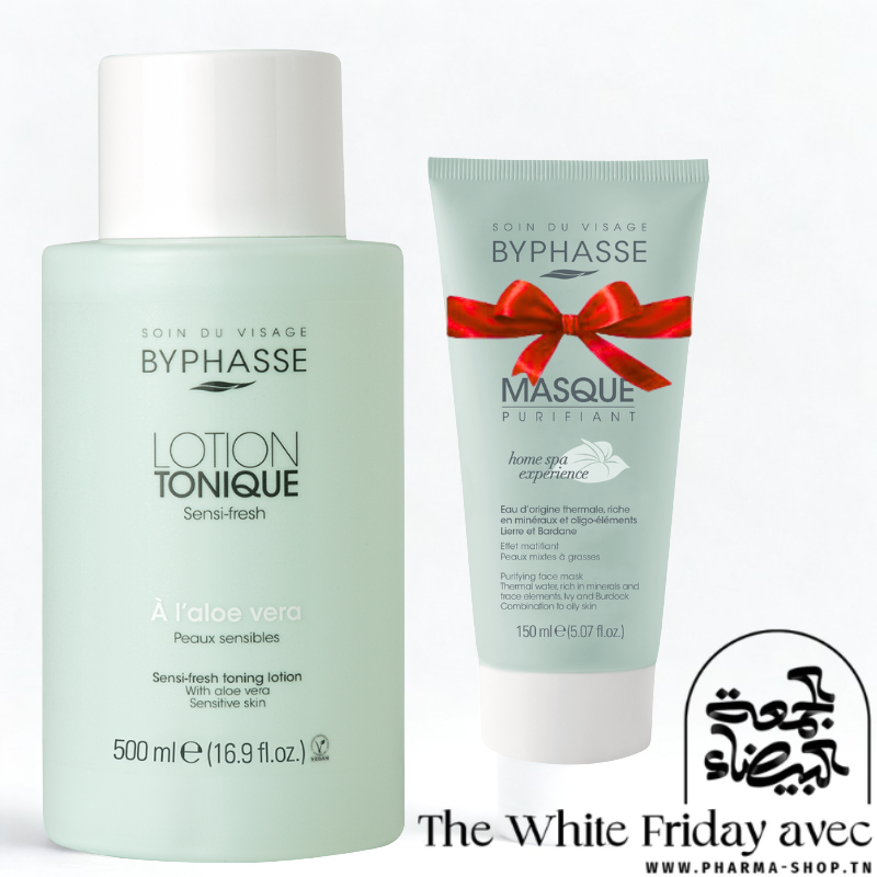 BYPHASSE LOTION TONIQUE SENSI FRESH A L’ALOE VERA 500ML+HOME SPA EXPERIENCE MASQUE PURIFIANT 150ML (OFFERT)