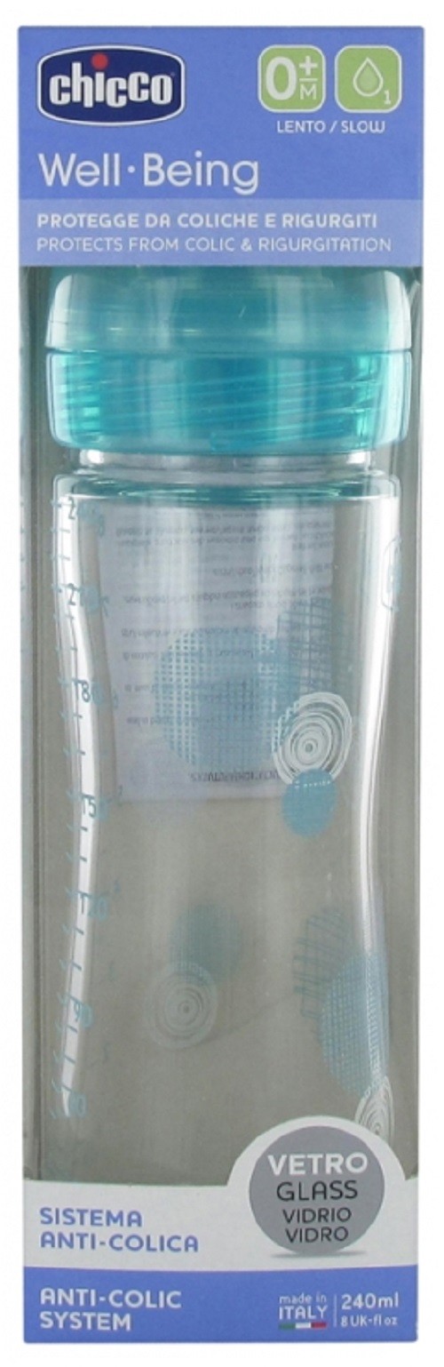 CHICCO WELL BEING BIBERON VERRE 240 ML DEBIT LENT 0 MOIS ET +