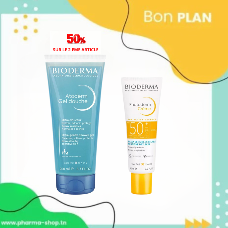BIODERMA PHOTODERM CREME SPF50+ 40ML+ATODERM GEL DOUCHE LAVANT DOUCEUR 200ML(-50%)