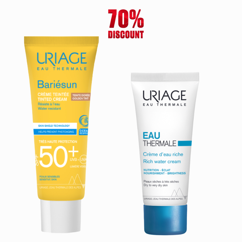 URIAGE CREME D’EAU RICHE 40ML+CREME SOLAIRE TEINTEE DOREE SPF50+ 50ML (-70%)