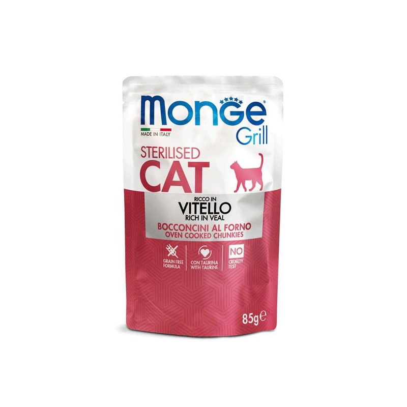 MONGE GRILL CHAT STERILISE RICHE EN VEAU 85GR