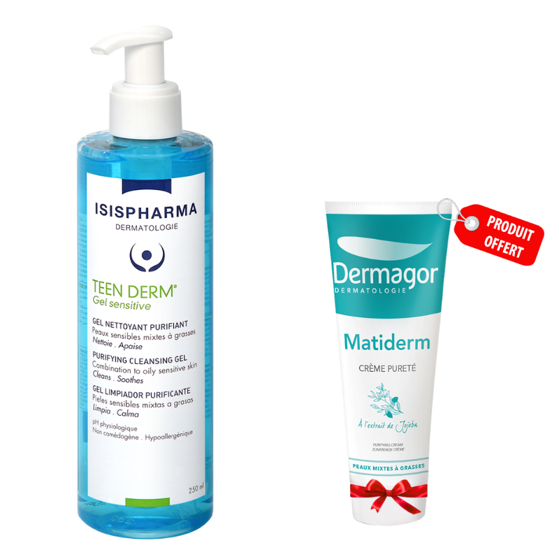 ISISPHARMA TEEN DERM GEL SENSITIVE 250ML+MATIDERM CREME PURETE 40ML (OFFERT)