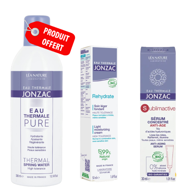 JONZAC REHYDRATE CREME LEGERE REHYDRATANT 50ML+SUBLIMACTIVE SERUM CONCENTRE ANTI AGE 30ML+ PURE EAU THERMALE 300ML (OFFERT)