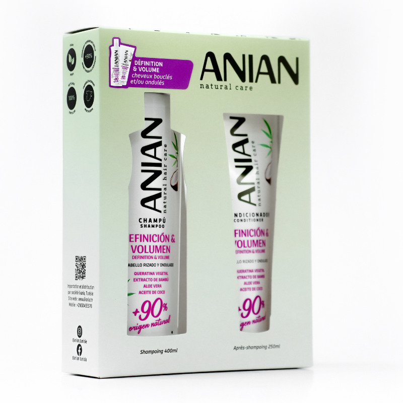 ANIAN COFFRET SHAMPOING VEGETAL DEFINITION ET VOLUME 400ML+APRES SHAMPOOING 250ML