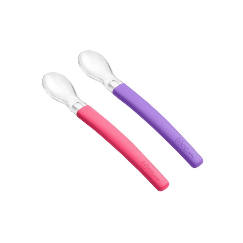 WEE 2 CUILLERES EN SILICONE 6 MOIS + ROSE/VIOLET