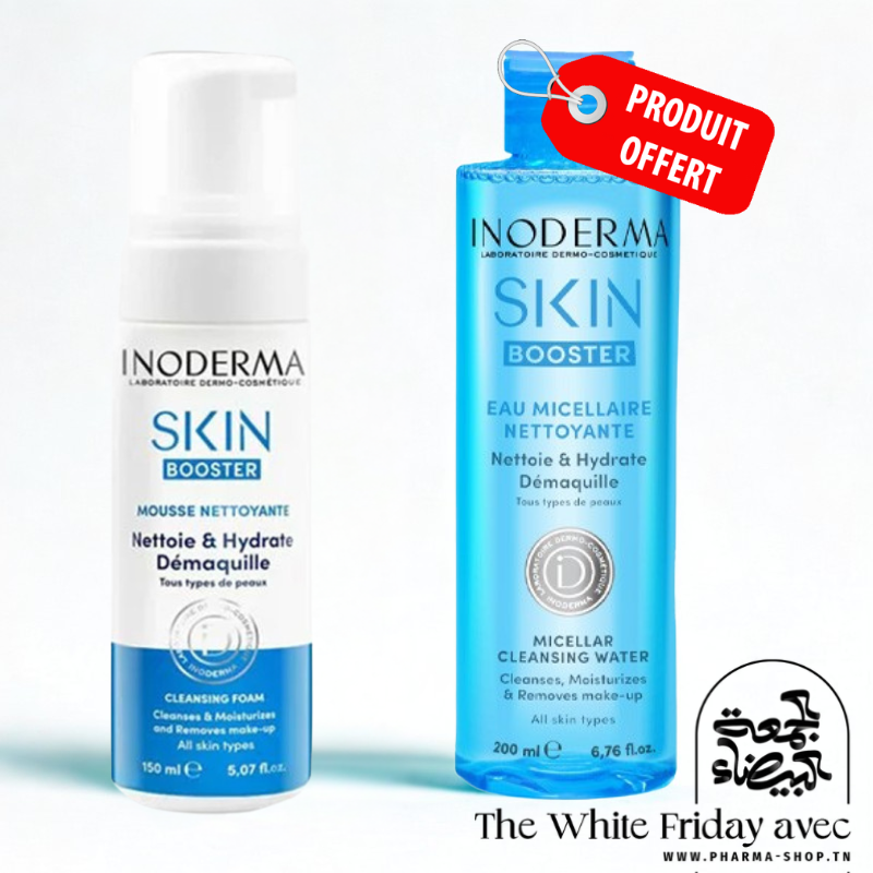 INODERMA MOUSSE NETTOYANTE SKIN BOOSTER 150ML+ EAU MICELLAIRE 200ML (OFFERT)
