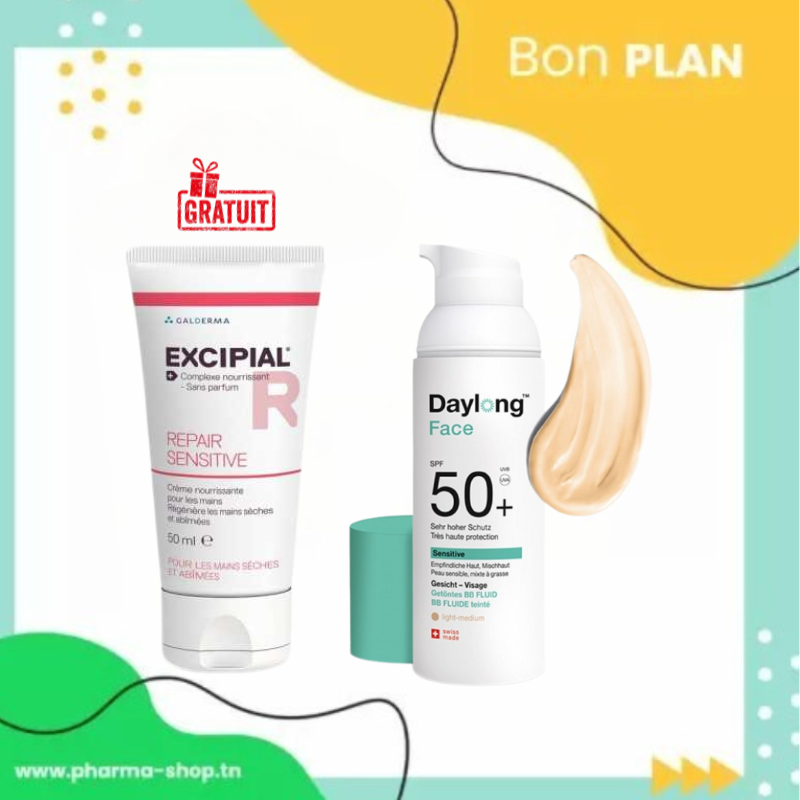 DAYLONG FACE SPF 50+ BB TEINTE LIGHT MEDIUM 50ML+EXCIPIAL REPAIR SENSITIVE CREME MAINS 50ML (OFFERT)