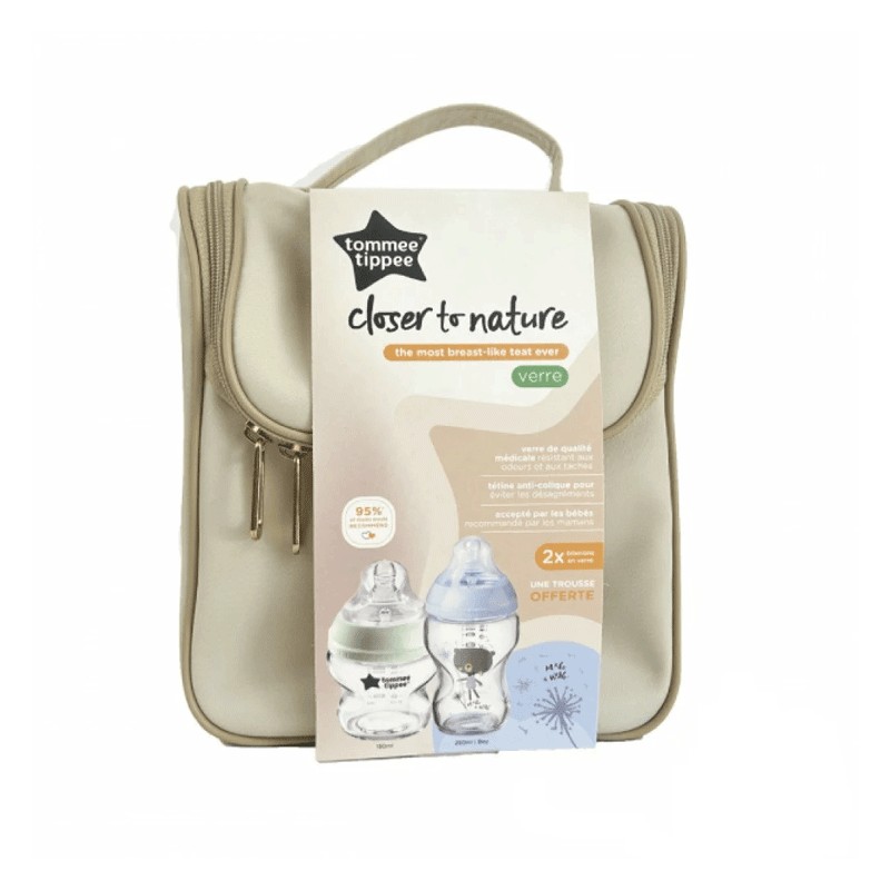 TOMMEE TIPPEE TROUSSE CLOSER TO NATURE 02 BIBERONS EN VERRE BLEU
