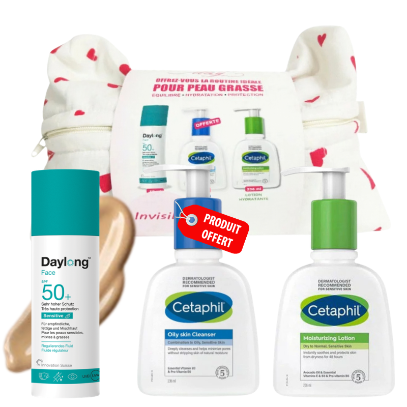 TROUSSE DAYLONG FACE SENSITIVE TEINTE SPF50+ FLUIDE+CETAPHIL LOTION HYDRATANTE+LOTION NETTOYANTE (OFFERT)