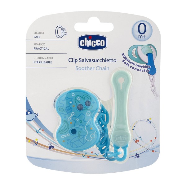 CHICCO ATTACHE SUCETTE CHAINE BLEU