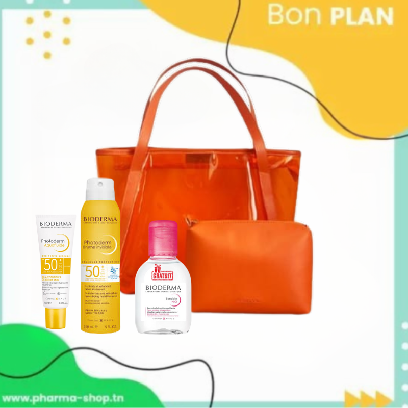 BIODERMA SAC PHOTODERM BRUME INVISIBLE SPF50+ 150ML+AQUAFLUIDE INVISIBLE SPF 50+ 40 ML+SENSIBIO EAU MICELLAIRE 100ML (OFFERT)