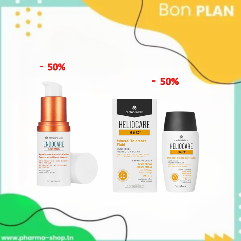 HELIOCARE 360° ​​MINERAL TOLERANCE FLUID SPF50 50ML (-50%)+ENDOCARE RADIANCE CONTOUR YEUX 15ML (-50%)