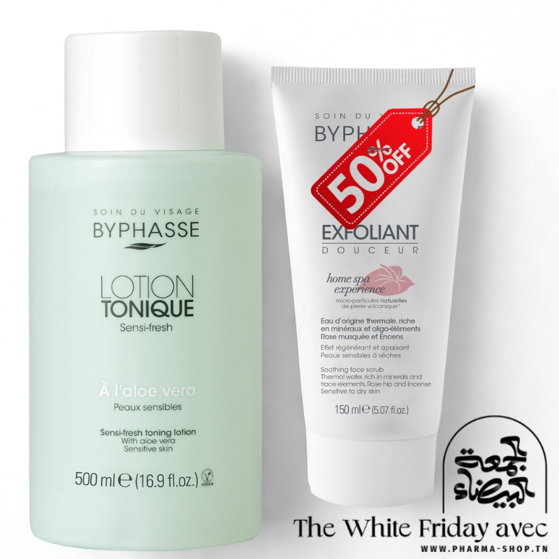 BYPHASSE LOTION TONIQUE SENSI FRESH A L’ALOE VERA 500ML+HOME SPA EXPERIENCE EXFOLIANT DOUCEUR 150ML (-50%)