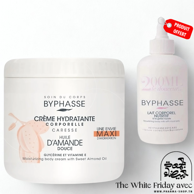 BYPHASSE CREME HYDRA CORPS A L'AMANDE DOUCE 500 ML+ LAIT CORPOREL NUTRITIF A LA GELEE ROYALE 200ML (OFFERT)