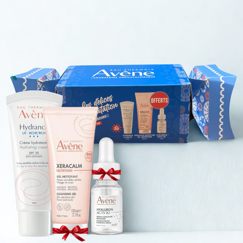 AVENE COFFRET DELICE HYDRATION HYDRANCE RICHE UV 50ML+GEL XERACALM 100ML(OFFERT)+SERUM HYALURON ACTIV B3 10ML(OFFERT) HYD146