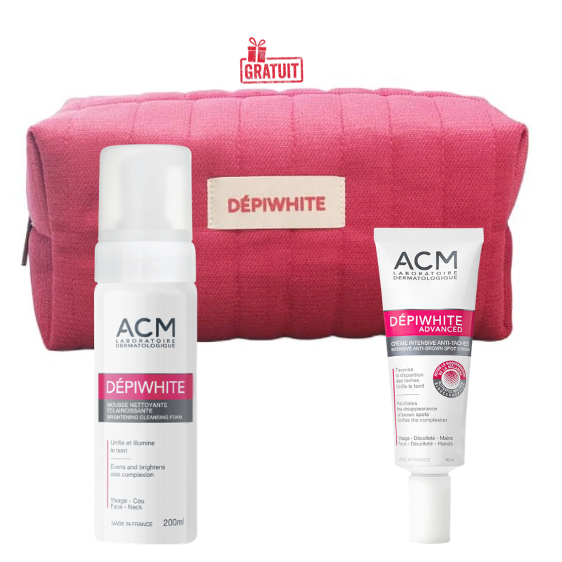 ACM DEPIWHITE MOUSSE NETTOYANTE ECLAIRCISSANTE 200ML+ADVANCED CREME DEPIGMENTANTE 40ML+TROUSSE ROSE FUCHSIA (OFFERT)