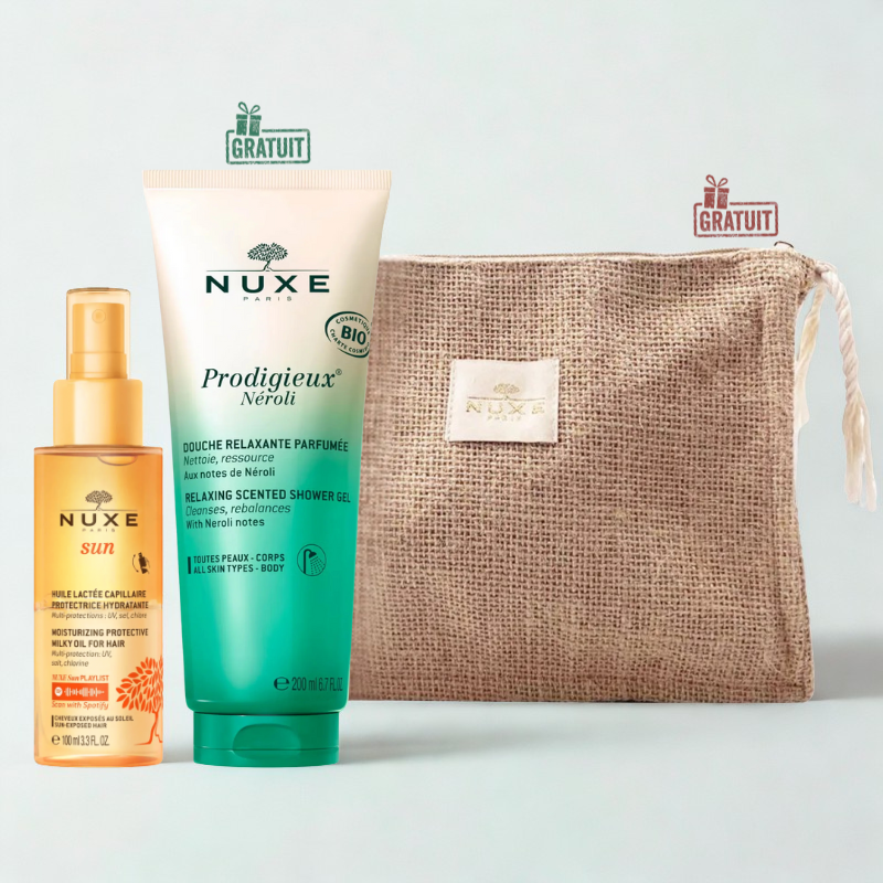 NUXE TROUSSE SUN HUILE LACTÉE CAPILLAIRE PROTECTRICE 100ML+PRODIGIEUX NEROLI PARFUMEE 200ML (OFFERT)