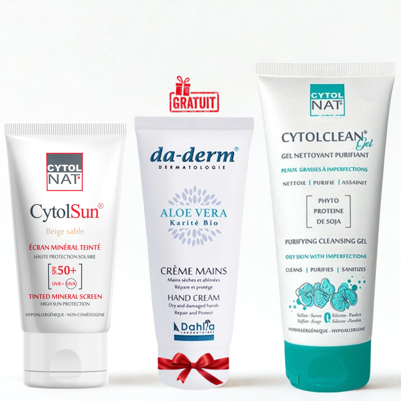 CYTOL CLEAN GEL NETTOYANT PURIFIANT 175ML+ECRAN SPF50+ TEINTE BEIGE SABLE+CREME MAINS (OFFERT)