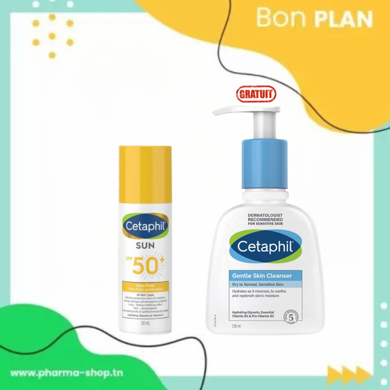 CETAPHIL SUN FACE FLUID INVISIBLE SPF50+ 50ML+LOTION NETTOYANTE 236ML (OFFERT)