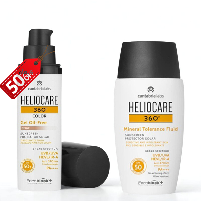 HELIOCARE 360° MINERAL TOLERANCE FLUID SPF50 50ML+GEL OIL FREE SPF50+ BEIGE 50ML(-50%)