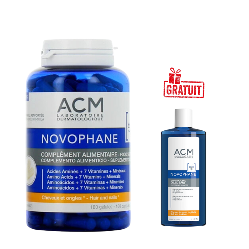ACM NOVOPHANE CHEVEUX ET ONGLES 180 GELULES+ NOVOPHANE SHAMPOOING ENERGISANT 75ML (OFFERT)