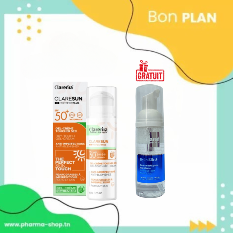 CLARENIA CLARESUN SOLAIRE SPF 50+ 50ML AU CHOIX+MOUSSE NETTOYANTE HYDRATANTE 50ML(OFFERT)