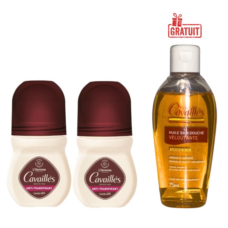 ROGE CAVAILLES DEO HOMME ANTI TRANSPIRANT CONTROLE  48H 50ML (LOT DE 2)+HUILE BAIN DOUCHE 75ML (OFFERT)