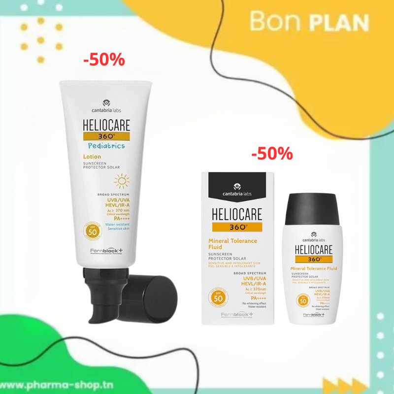 HELIOCARE 360 ​​MINERAL TOLERANCE FLUID SPF50 50ML (-50%)+PEDIATRICS LOTION PROTECTEUR SOLAIRE SPF50 200ML (-50%)