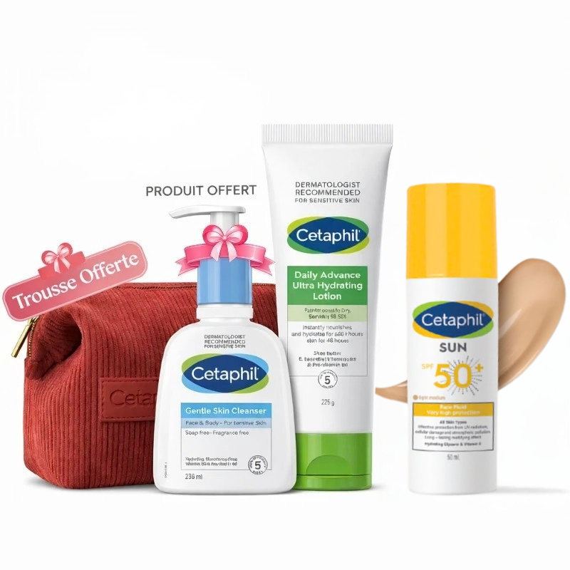 CETAPHIL TROUSSE LOTION HYDRATANTE 225GR+SUN FACE FLUID SPF50+ TEINTE 50ML+LOTION NETTOYANTE 236ML (OFFERT)