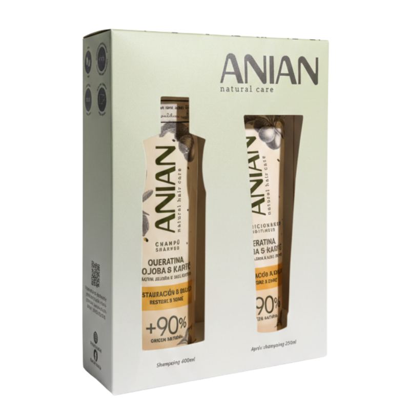 ANIAN COFFRET SHAMPOING KERATINE JOJOBA ET KARITE 400ML+APRES SHAMPOOING 250ML